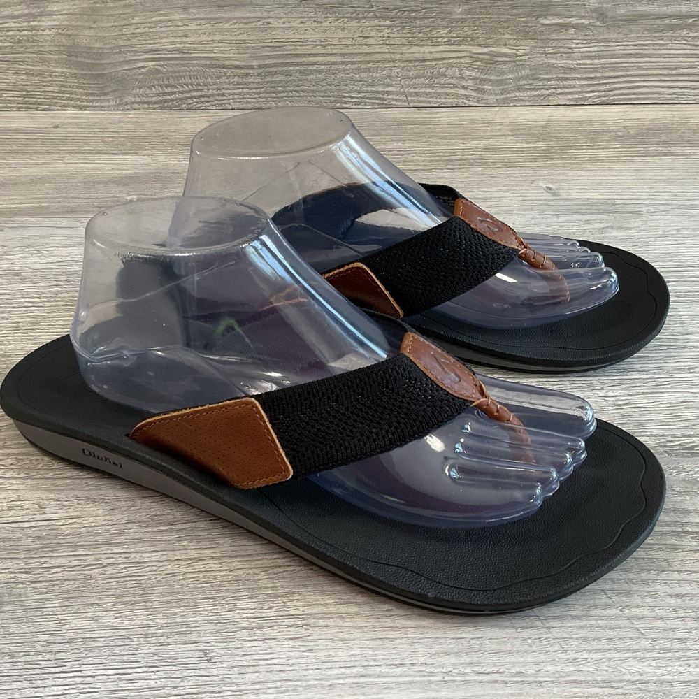 OluKai Nohona Ulana Men's Sandals Size 9 Black Flip Flops Water-Resistant